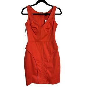 Bebe Dress Womens Orange V-neck Sleeveless Bodycon Dress Size 4 NWT TINY FLAW